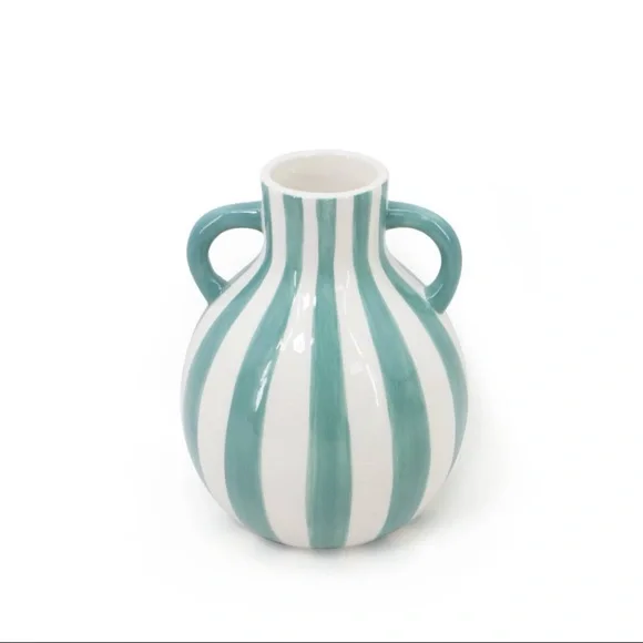 New Target Bullseye Playground White Ceramic Vase with Green Stripes, Spring - Picture 2 of 5